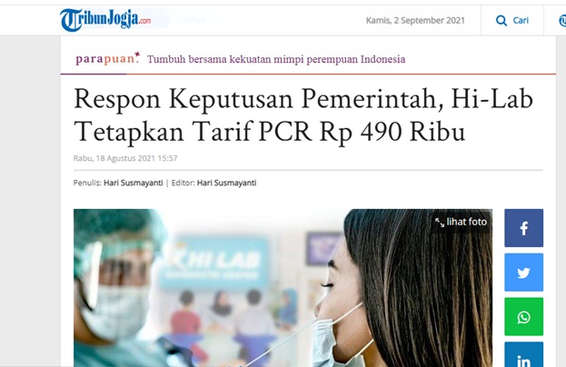 Respon Keputusan Pemerintah, Hi-Lab Tetapkan Tarif PCR Rp 490 Ribu